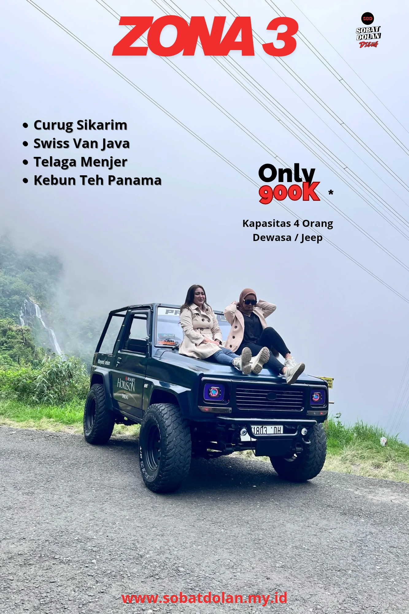 Paket Wisata Jeep Dieng Kawasan Curug Sikarim Swiss Van Java Telaga Menjer Kebun Teh Panama